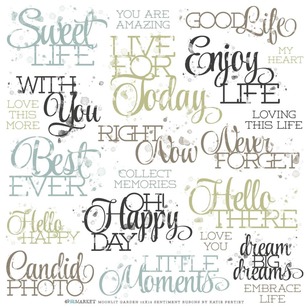 49 and Market Vintage Artistry Moonlit Garden 12 x 12 Sentiments Rub On Transfer Sheet